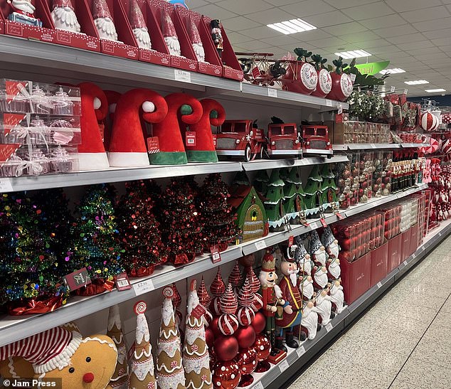 Pictured: Christmas decorations and baubles on display at UK retailer Home Bargains