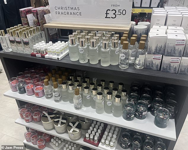 Pictured: Some of the festive scents and candles available at Marks and Spencer in Manchester.