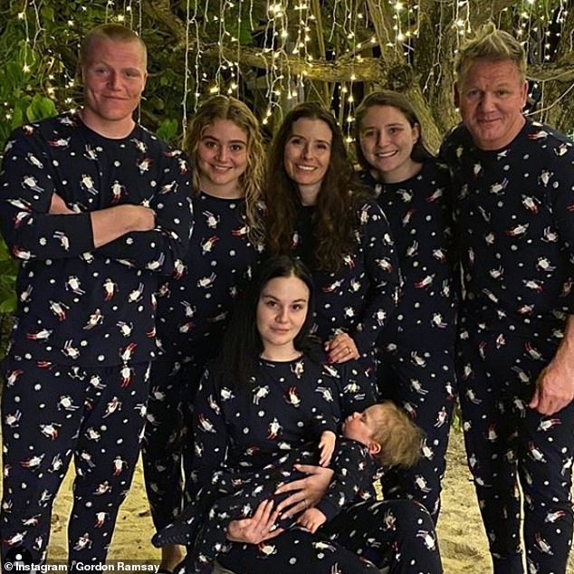 Gordon and his wife Tana, 49, share six children: Megan, 25, twins Jack and Holly, 23, Matilda, 21, Oscar, four, and Jesse, six months (clockwise: Jack, Matilda, Tana, Megan, Gordon, Holly and Oscar).