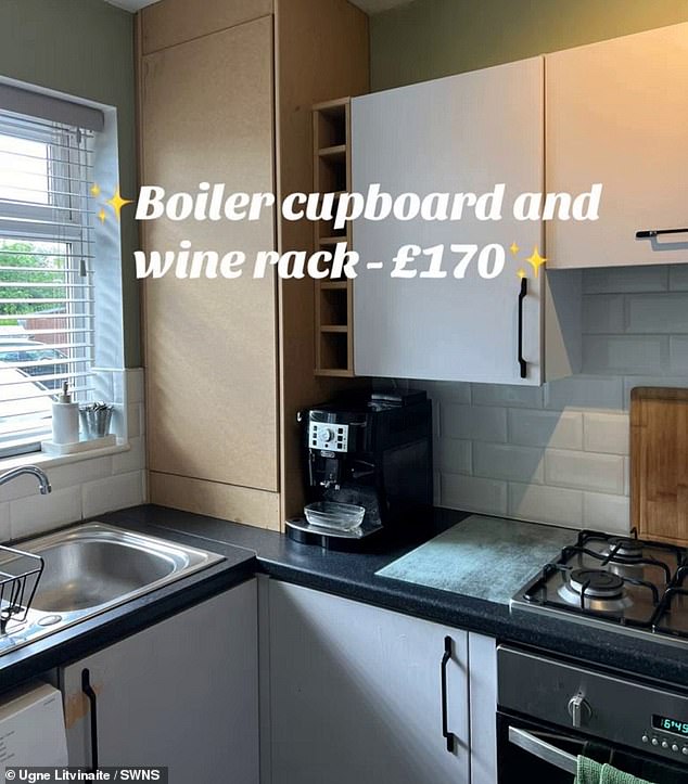 The transformation has included the installation of a boiler cupboard and wine rack, which cost £170.