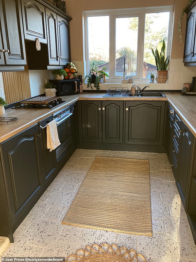 Leanne Ward, 33, from Derbyshire, and her husband Ash, decided to give their kitchen, pictured before the transformation, an update, wanting to give it a touch of their own style. 