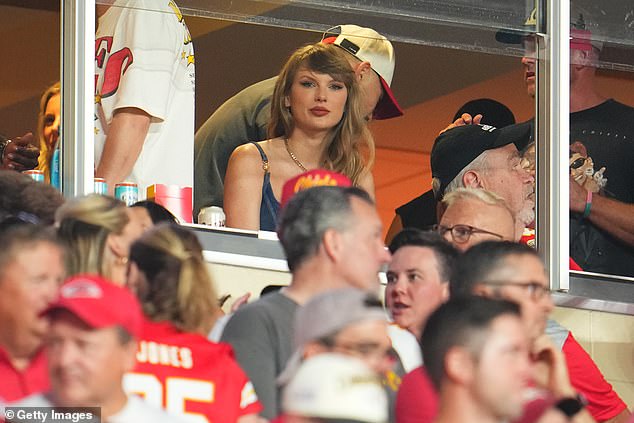 Travis Kelce's girlfriend Taylor Swift made several appearances on the broadcast while sitting away from fellow Chiefs WAG Brittany.