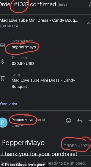 The spokesperson confirmed that Ramsey purchased the dress from a website called 'Pepperr Mayo', which is spelled incorrectly (pictured).