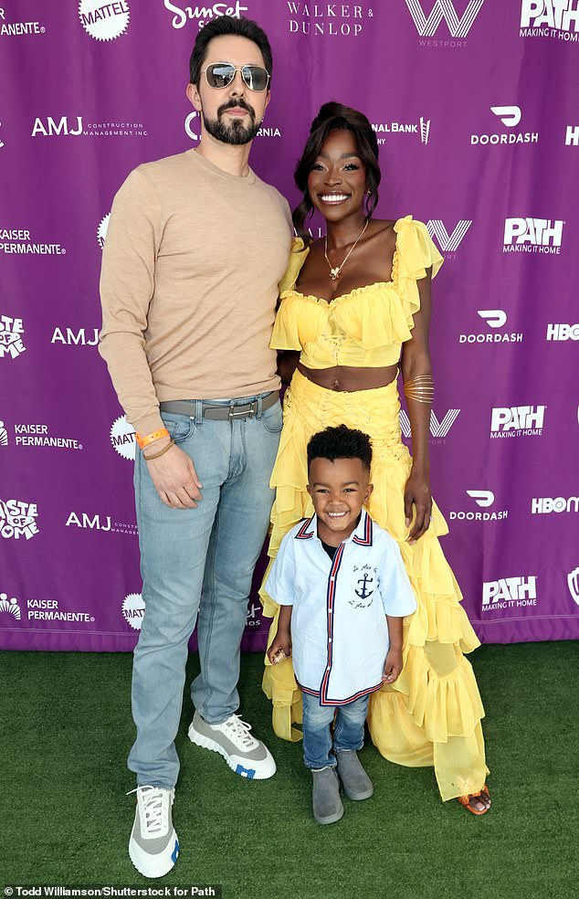 Chelsea, Jeff and their son Maddox pictured at an event in Los Angeles in April 2022