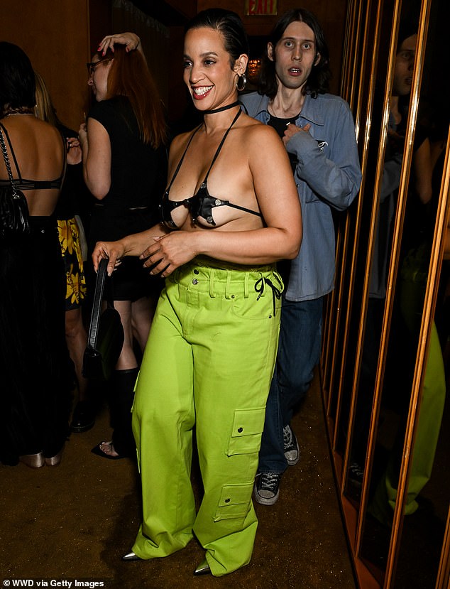 The Dominican actress, who rose to fame in Orange Is The New Black in 2013, paired the daring bra with neon green jeans.