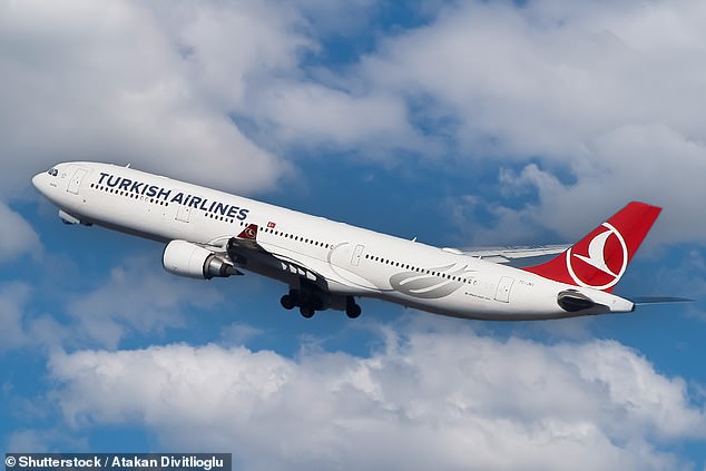 Two crew members and five passengers were injured during turbulence on a Turkish Airlines flight to Taipei on September 5 (file image from a Turkish Airlines flight)