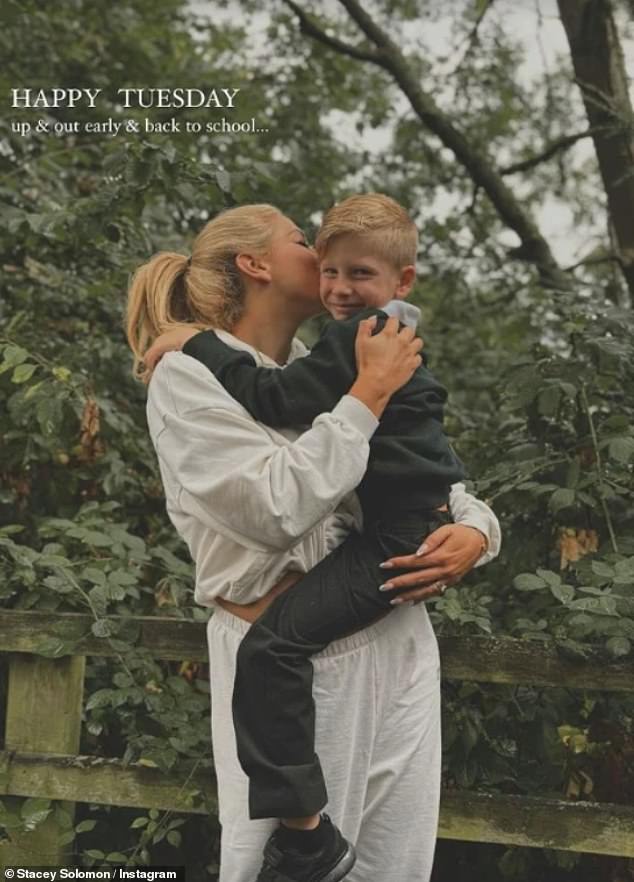 Stacey Solomon, 34, also joined the trend and shared a photo of herself holding her four-year-old son Rex ahead of his first day back to school.