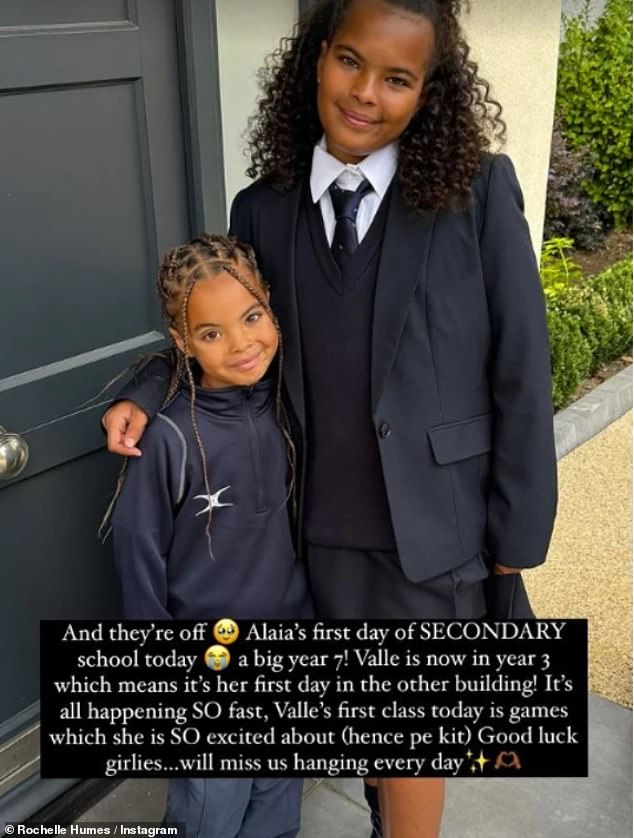 Rochelle also shared a photo of her eldest daughter, Alaia, 10, returning to school for her first day of seventh grade.