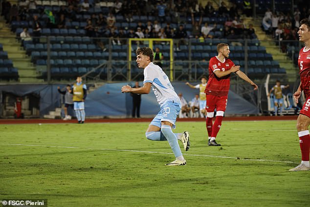 Sensoli began to walk away celebrating as he watched his shot bounce back towards the goal.