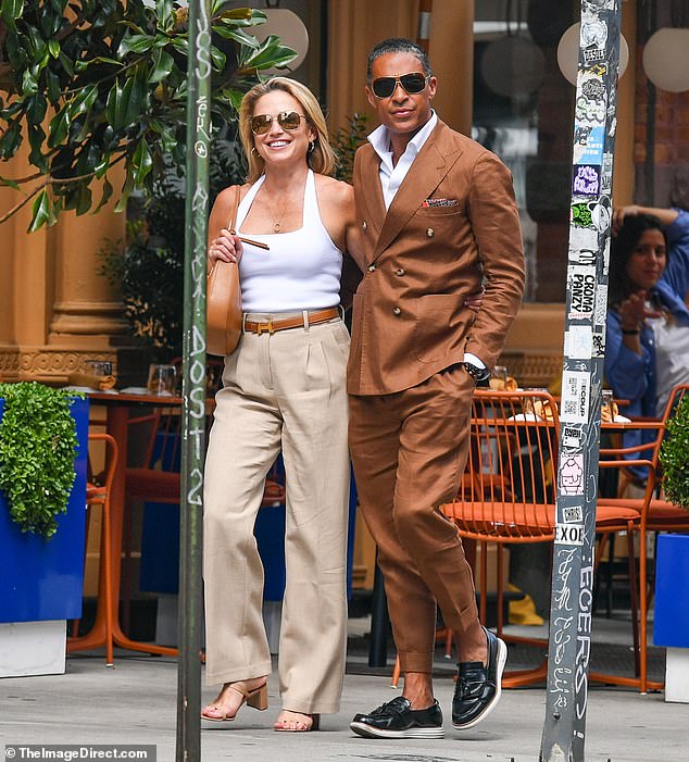 The co-hosts-turned-lovers appeared to have coordinated their outfits for Thursday's lunch date.