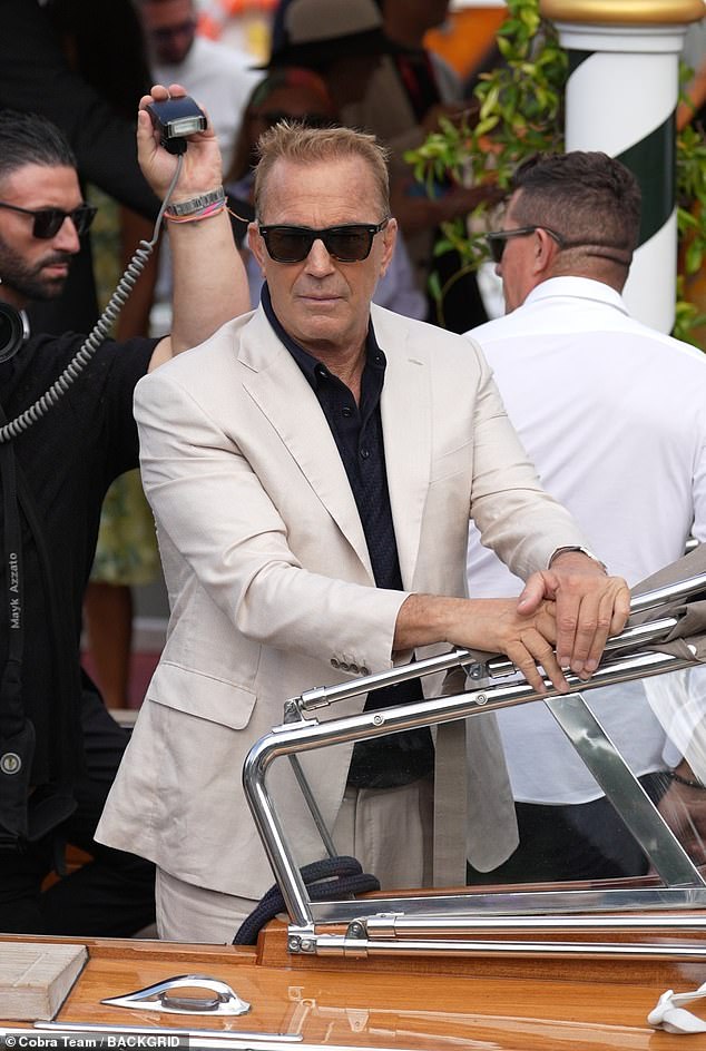 Kevin Costner also arrived in Venice ahead of the premiere of his film Horizon: An American Saga