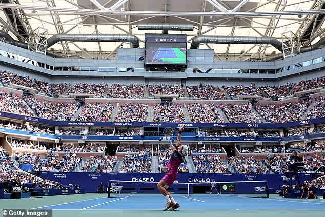 Draper, who hit 11 aces against De Minaur, has not dropped a set at this year's US Open. Pictured Wednesday