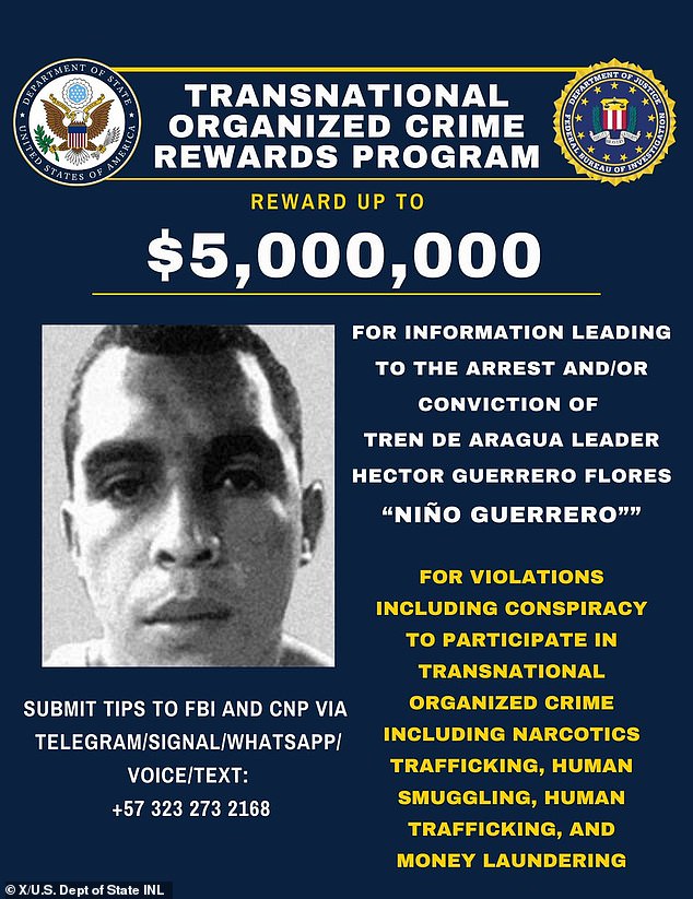 Last month, the U.S. government designated the Tren de Aragua as a transnational criminal organization and announced a $5 million reward for the capture of its leader, Hector 