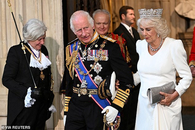 King Charles III and Queen Camilla at the official opening of Parliament on 17 July