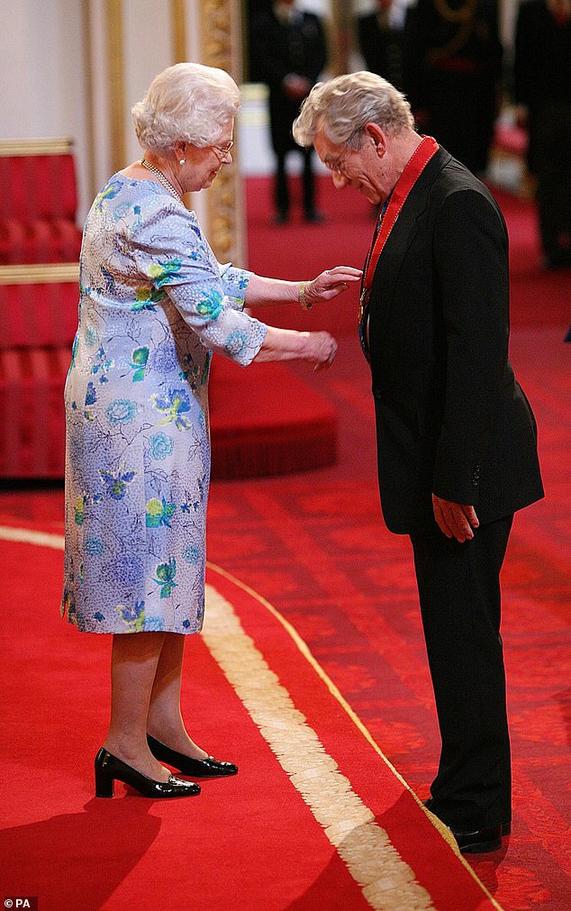 Sir Ian with Queen Elizabeth II as he received his Companion of Honour for his services to drama and equality. The 85-year-old actor says he found the conversation during the ceremony 