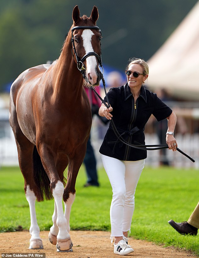 Zara looked ready for action on Wednesday as she attended the horse inspection ahead of the Burghley Horse Trials in Lincolnshire.