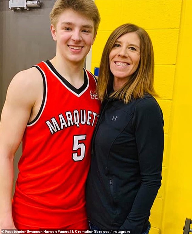 Basketball and football star Jordan DeMay pictured with his mother Jennifer Buta