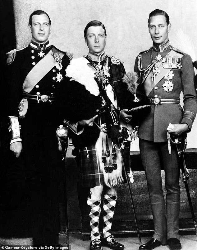 The Prince of Wales with his brothers, Prince Harry (left) and Prince Albert, who would later reign as King George VI after his brother's abdication.