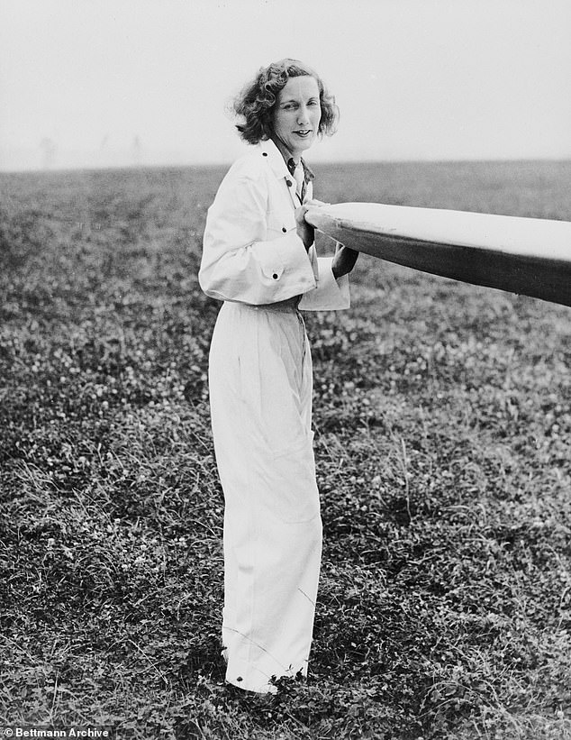 Beryl Markham poses for a photographer at Abingdon Aerodrome, Berkshire, before her solo flight across the Atlantic, 1936