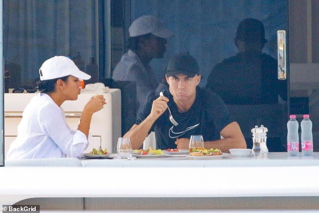 Georgina and Ronaldo then headed to the centre deck for lunch on their expensive yacht.