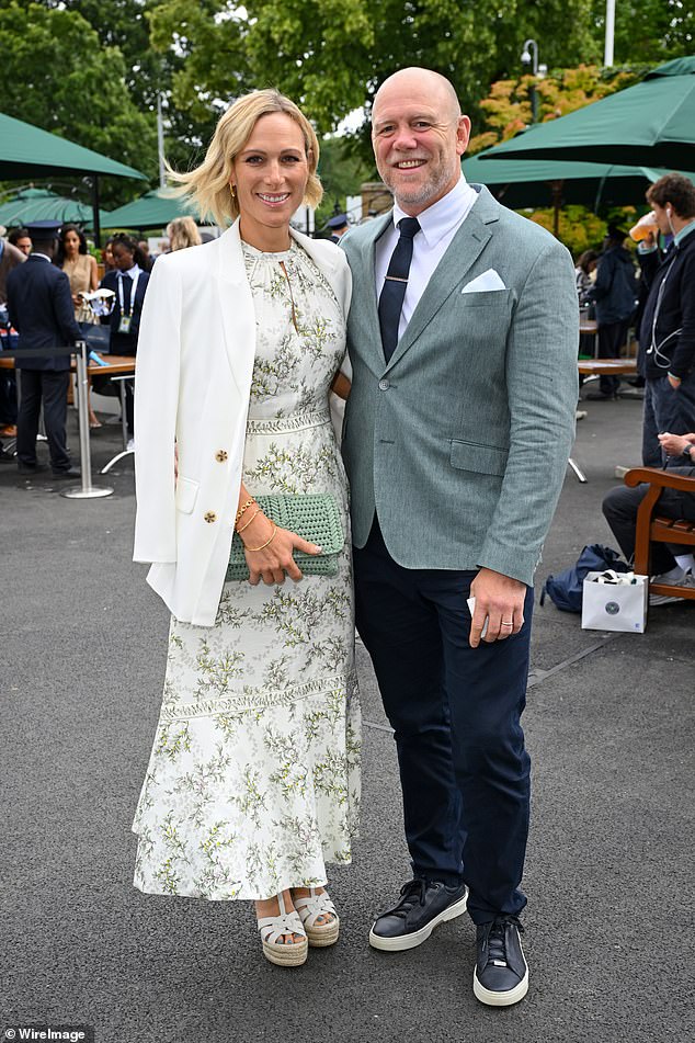 Zara Tindall revealed that her husband Mike often helps her choose glamorous outfits (pictured at the All England Lawn Tennis and Croquet Club)