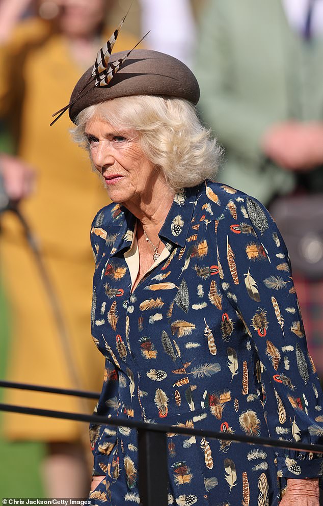 Queen Camilla attends The Braemar Gathering 2024 at the Princess Royal and Duke of Fife Memorial Park on September 7, 2024 in Braemar, Scotland.