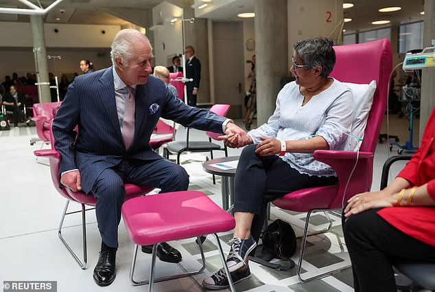 Charles made his first public appearance since his diagnosis was revealed at a cancer hospital on April 30, where he met with other patients.