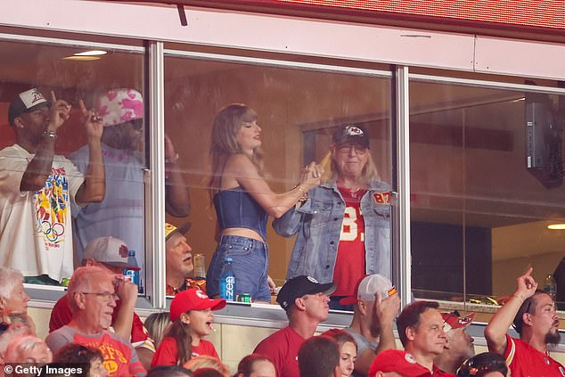 Swift pictured with Kelce's mother Donna during the Chiefs game at Arrowhead Stadium