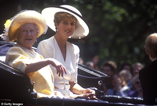 The Duke of Sussex is believed to have inherited millions of pounds from his late Queen Mother (pictured with Princess Diana in 1992) on his 40th birthday.