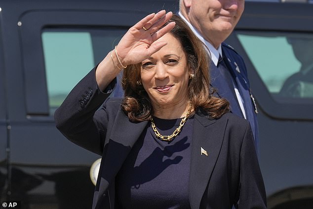 Kamala Harris greets reporters upon arrival in Pittsburgh days before the first presidential debate