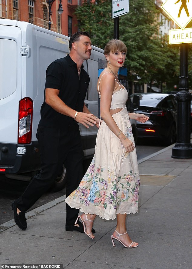 Meanwhile, the athlete complemented Swift's chic ensemble, looking dapper in a Vivienne Westwood outfit, which consisted of a black short-sleeved shirt, with matching trousers and loafers.