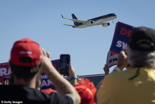 Some fans had been waiting for hours when the former president arrived on his plane.