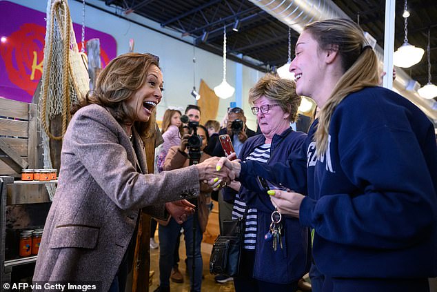 Kamala Harris met with voters during a campaign stop in Pittsburgh on Saturday.