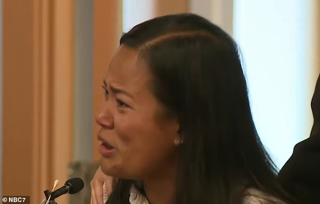 Pictured: Ana's sister yelled at Abulaban before she began her victim impact statement.