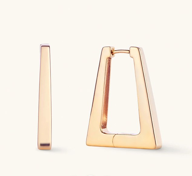 The Alia earrings feature a contemporary angular silhouette, crafted from 18k gold-plated brass.