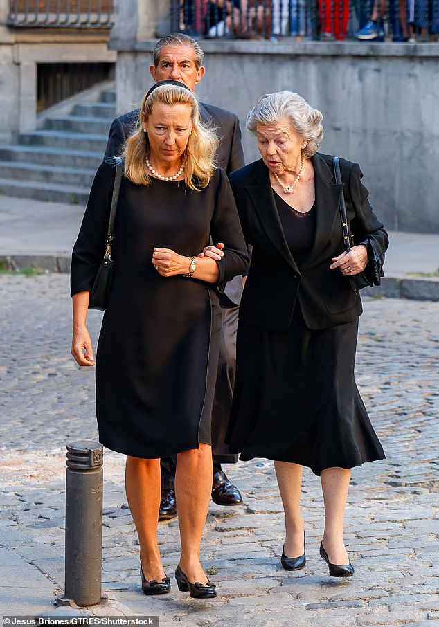 Princess Anne of Bourbon-Two Sicilies (right), 85, and her daughter Princess Christina of Bourbon-Two Sicilies (left), attended the funeral on Sunday.