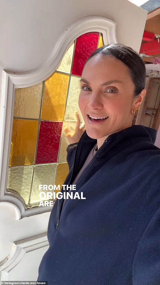 Laura asked her followers if she should paint the inside of her original front door white, to match her exterior, or leave the original wood unpainted, which is damaged.