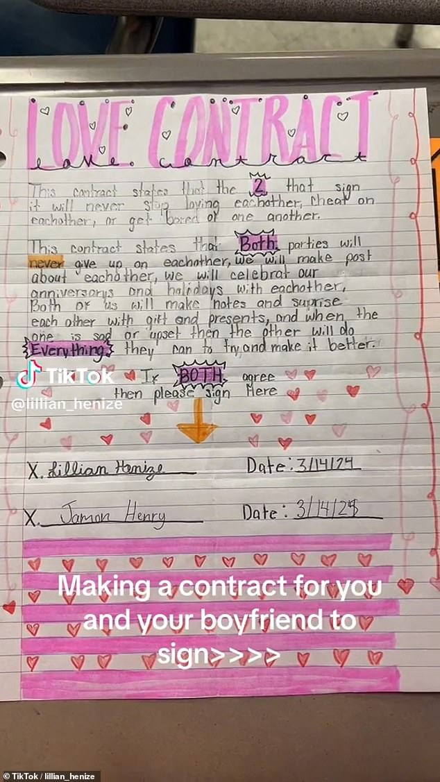 Handwritten 'love contracts' are being used to show Gen Z couples' commitment to each other