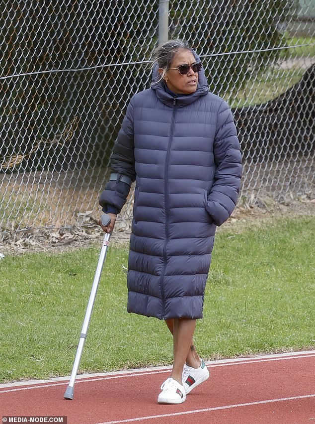 The Olympic superstar was using a cane to help her walk again after having moved freely without it.