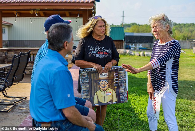 Local residents gather to discuss their concerns about China-backed company Gotion's purchase of land for a battery plant in their community of Big Rapids, Michigan, on August 5, 2023.