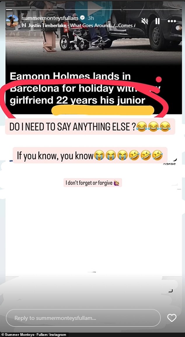 Sharing a screenshot of an article documenting Eammon's holiday with his new love, who is 22 years his junior, Summer circled around the age gap when she commented: 