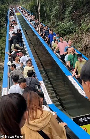 The escalator even has a built-in mist feature to cool off passengers.