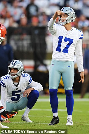 The Dallas Cowboys placed kicker Brandon Aubrey (17) and kicker Bryan Anger