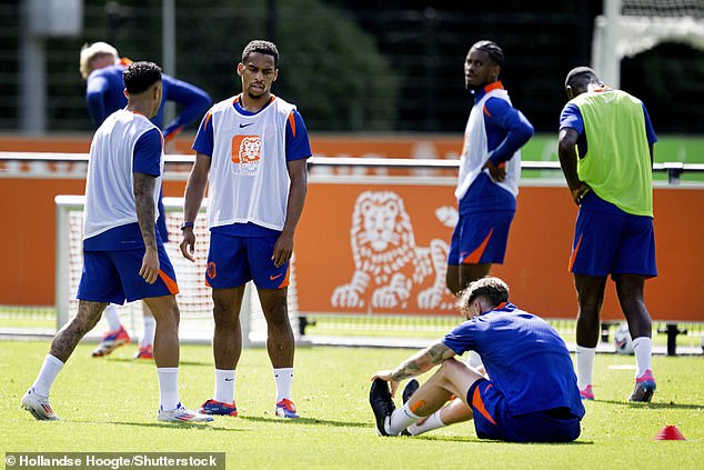 Wout Weghorst (on pitch) stormed off after being involved in a confrontation with Jurrien Timber during training.