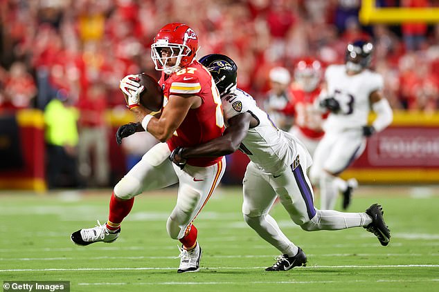 Kelce had three receptions for 34 yards as the Chiefs defeated the Ravens on Thursday.