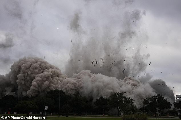 Hertz still owns the property and the future of the site is uncertain, according to the city. The sky is seen filled with smoke after the skyscraper was demolished on Saturday.