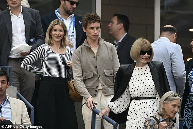 The actor was joined in the stands at the tennis tournament by Vogue editor Anna Wintour, 74, and the trio appeared to be having the time of their lives as they watched the match.