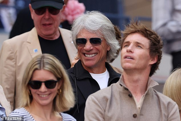 Bon Jovi was also seen in the row behind the three Brits wearing a discreet white T-shirt and black jacket.