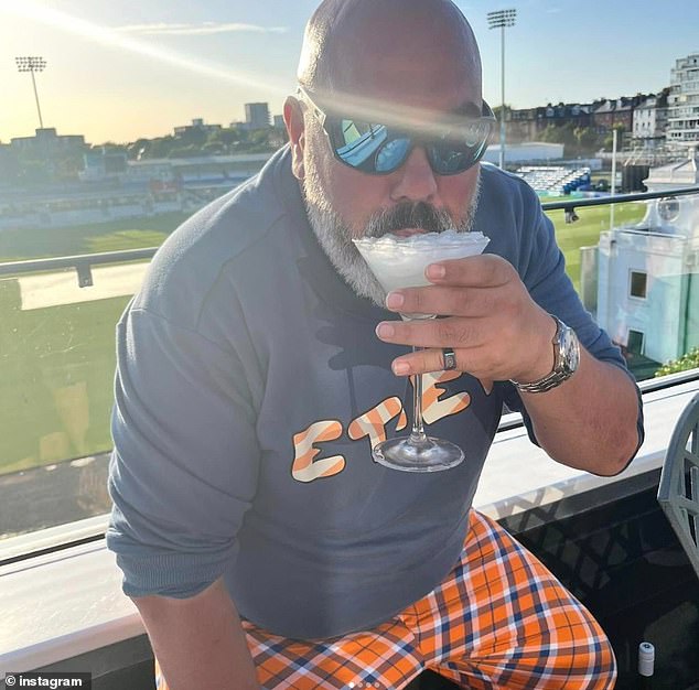 Last month, Ben posted happy selfies while sipping cocktails at a football match in Hove.