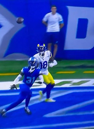 Detroit's Kerby Joseph appeared to blend into the wall behind him when Matthew Stafford was intercepted by him.